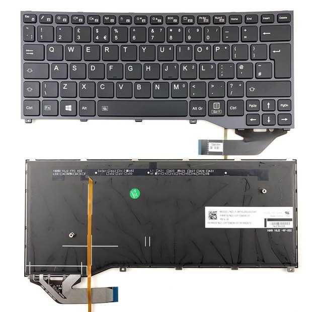 UK Backlit Laptop Keyboard for Fujitsu LifeBook P727, P728, U727, U728, U729, U729X, CP724836-01