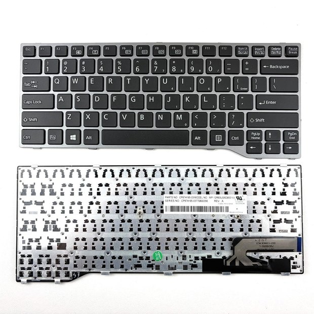 US Laptop Keyboard for Fujitsu Lifebook T725, T726, Q775, Q737, Q736 Series, Black, Silver Frame,QWERTY