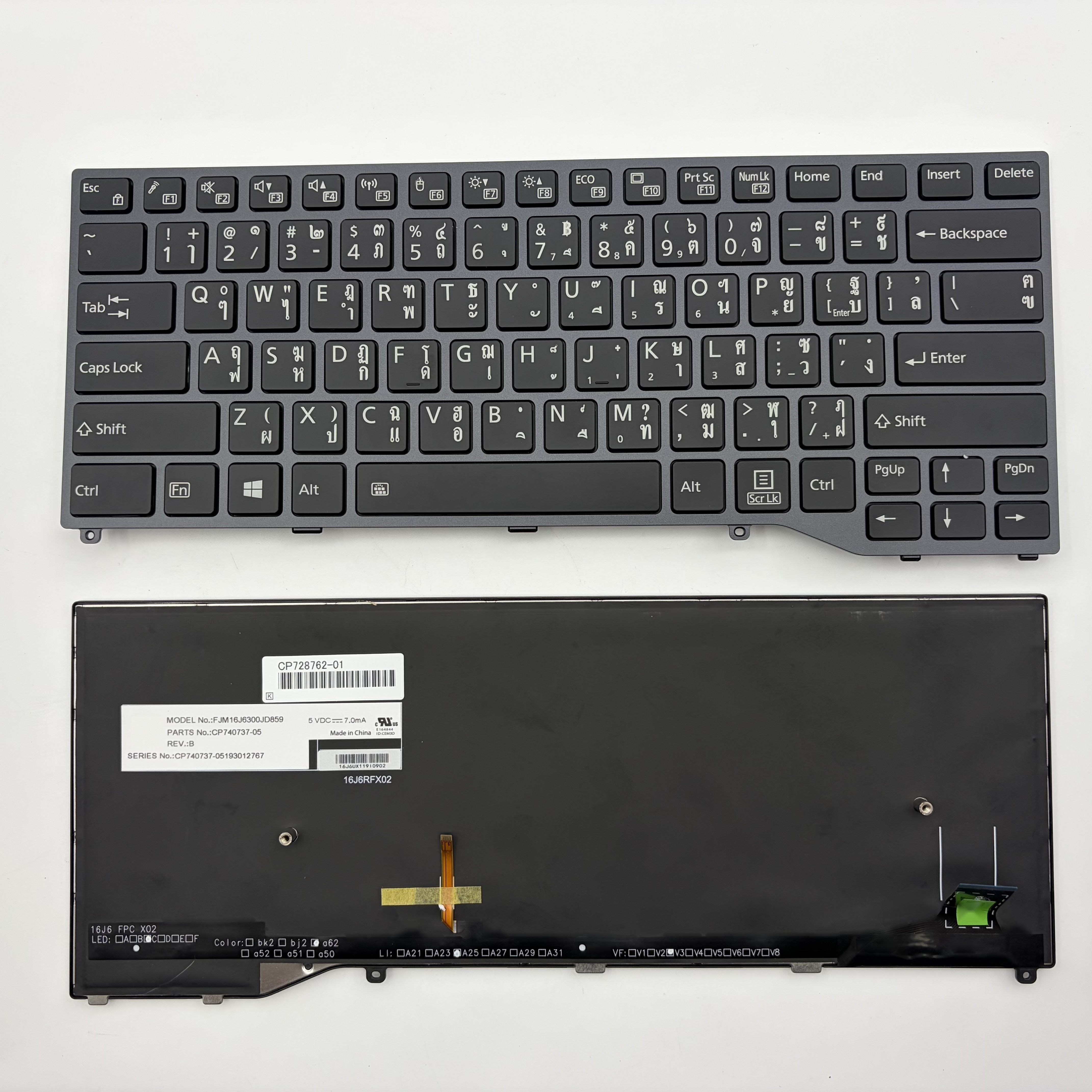 Thai Backlit Laptop Keyboard CP728762-01 For Fujitsu LifeBook U747 E448 Series